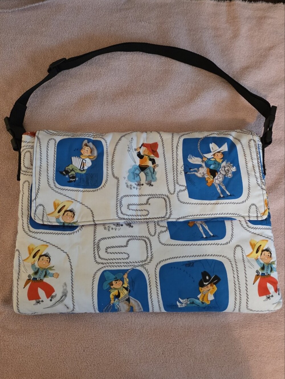 Adorable Quilted Cowboy Print Crossbody Bag Or Laptop Bag with Adjustable Strap